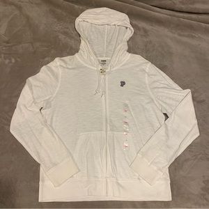 PINK all white zip up sz large